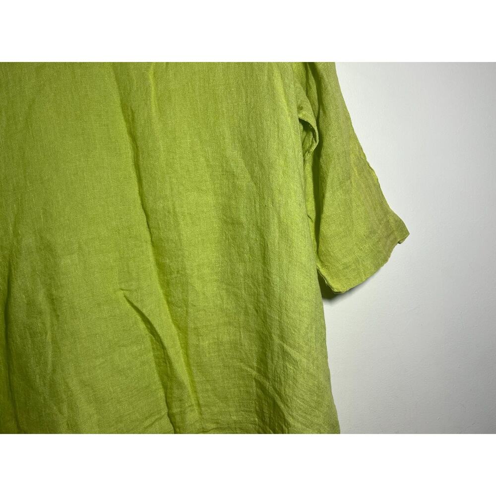 FLAX EUC Lime Green 3/4 Sleeve Pullover V-Neck Tunic Top Dress Lagenlook M/L - Picture 3 of 7